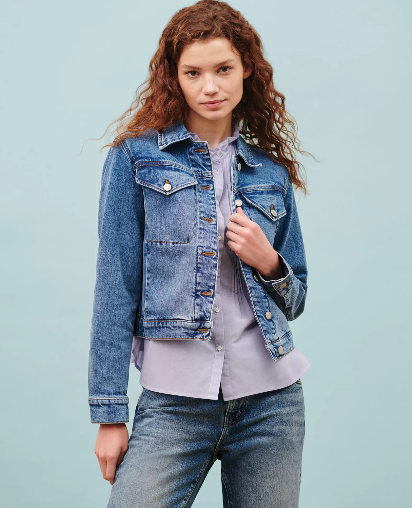 Vestes & Trenchs | Comptoir des Cotonniers Veste Courte En Jean 0642 Vintage Wash Denim