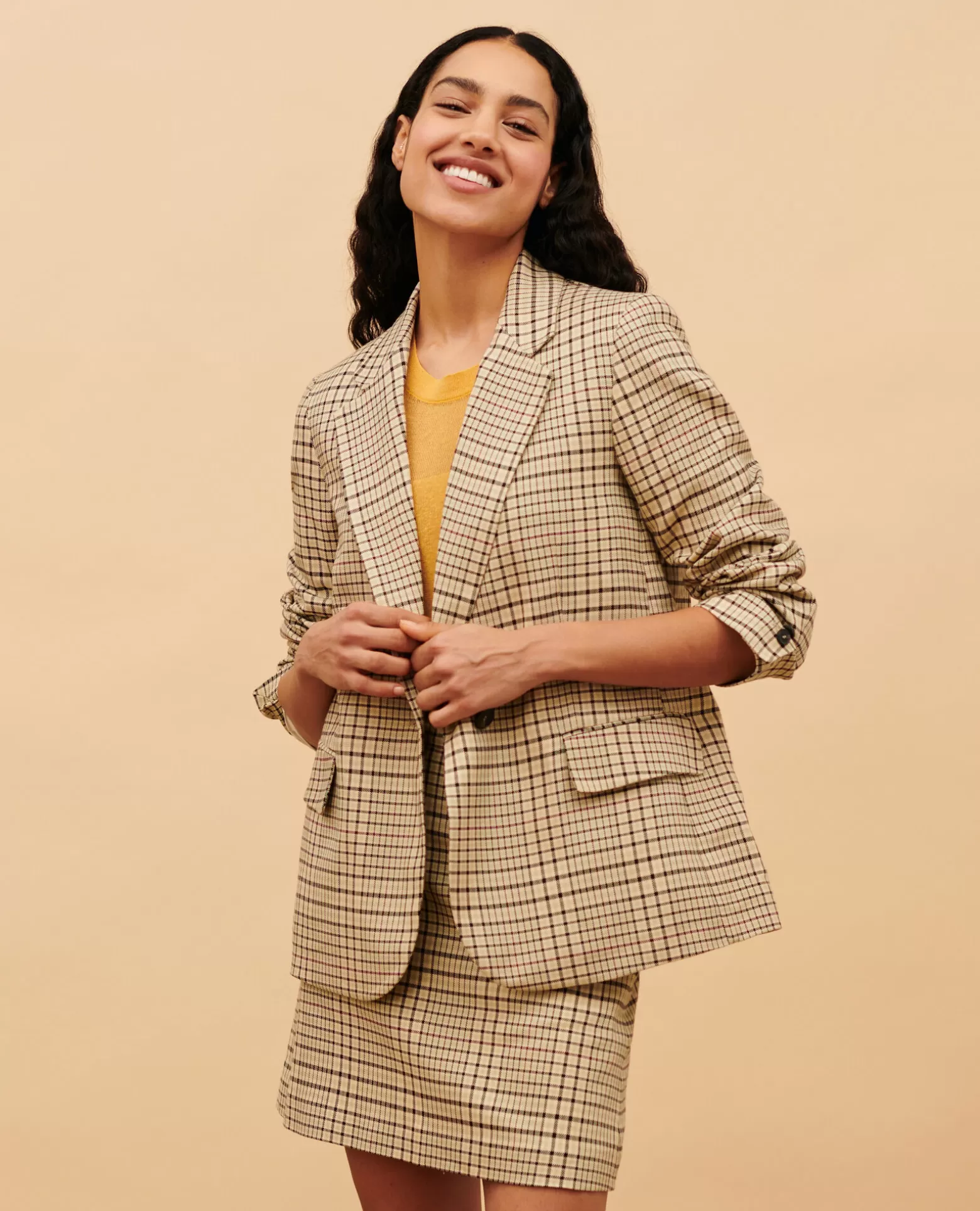 Vestes & Trenchs | Comptoir des Cotonniers Veste De Blazer En Coton Melange 0400 Cream Checks