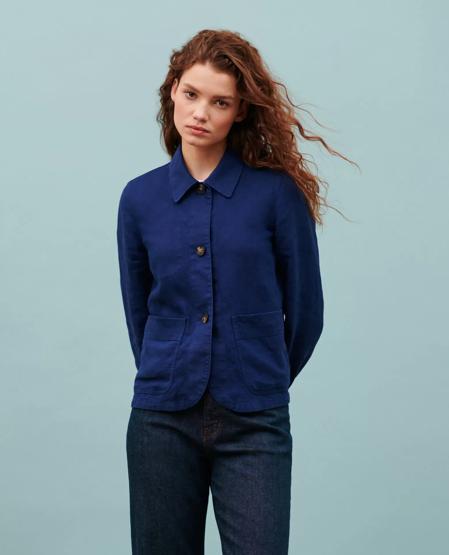 Vestes & Trenchs | Comptoir des Cotonniers Veste En Lin 0643 Medieval Blue